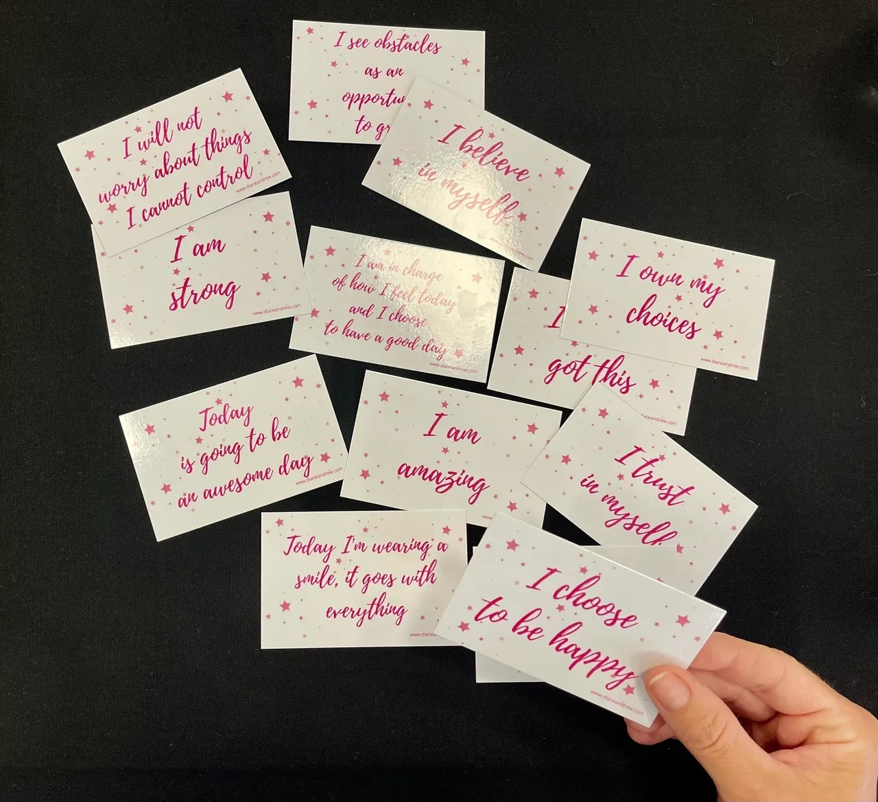Positive affirmation cards from Huddersfield Giants Women in Business Conference.