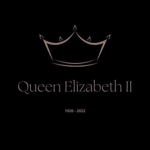 Black graphic and crown in tribute following the death of Queen Elizabeth II from Sophie Seddon PR.