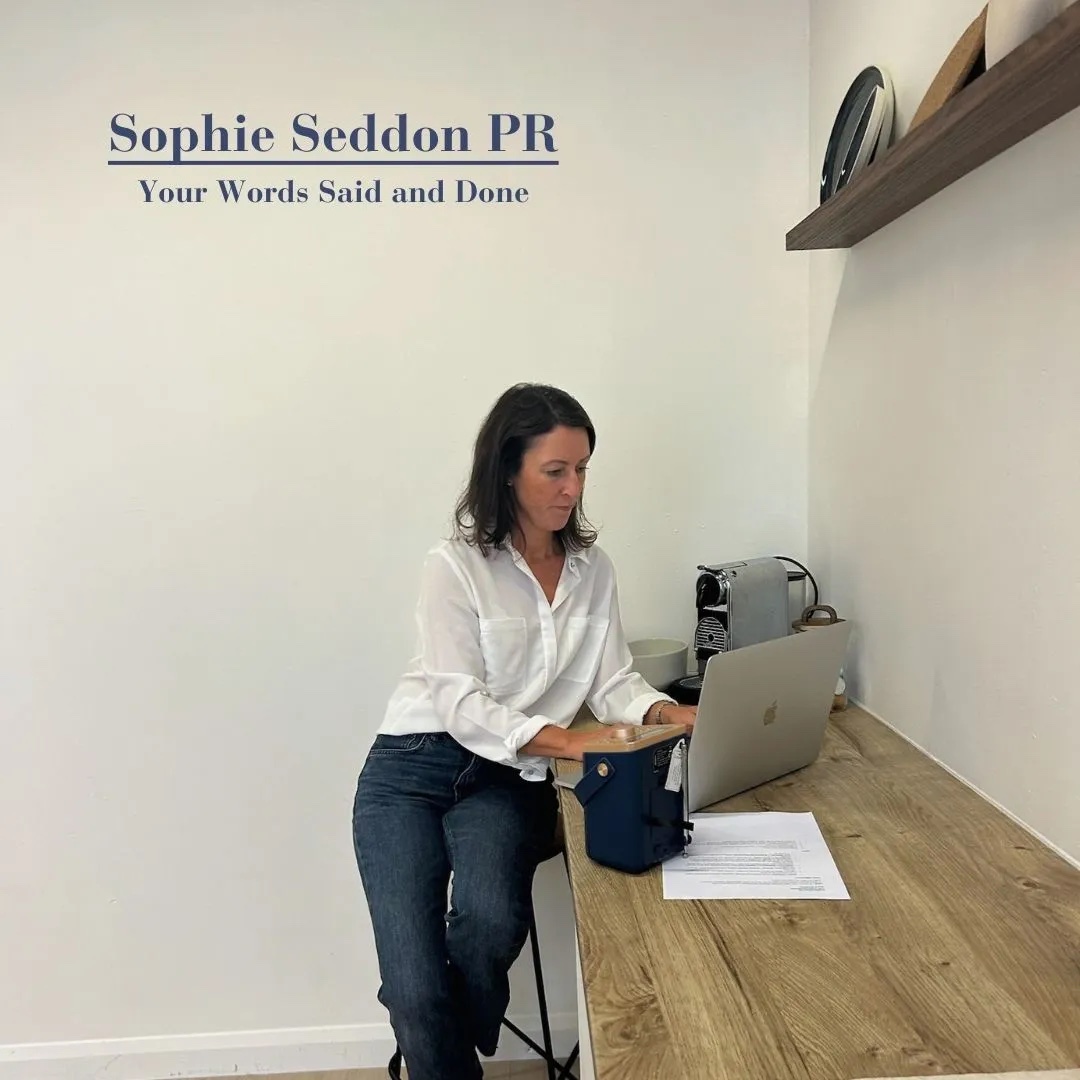 Sophie, of Sophie Seddon PR, sat at her laptop working.