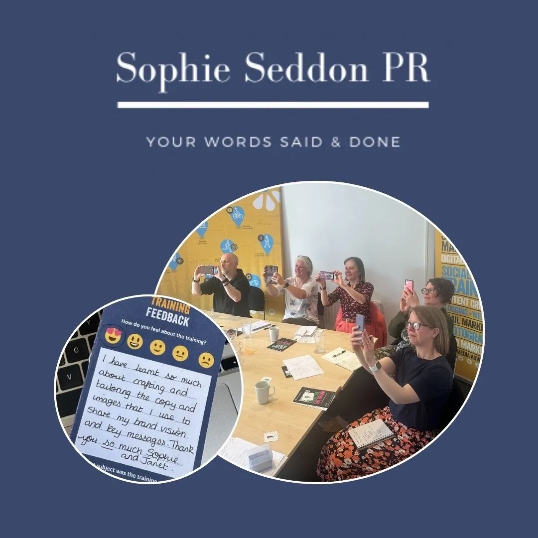 Attendees holding up their phones to screen grab a presentation delivered by Sophie, of Sophie Seddon PR and Janet Bebb, of Social Progress, on content creation.