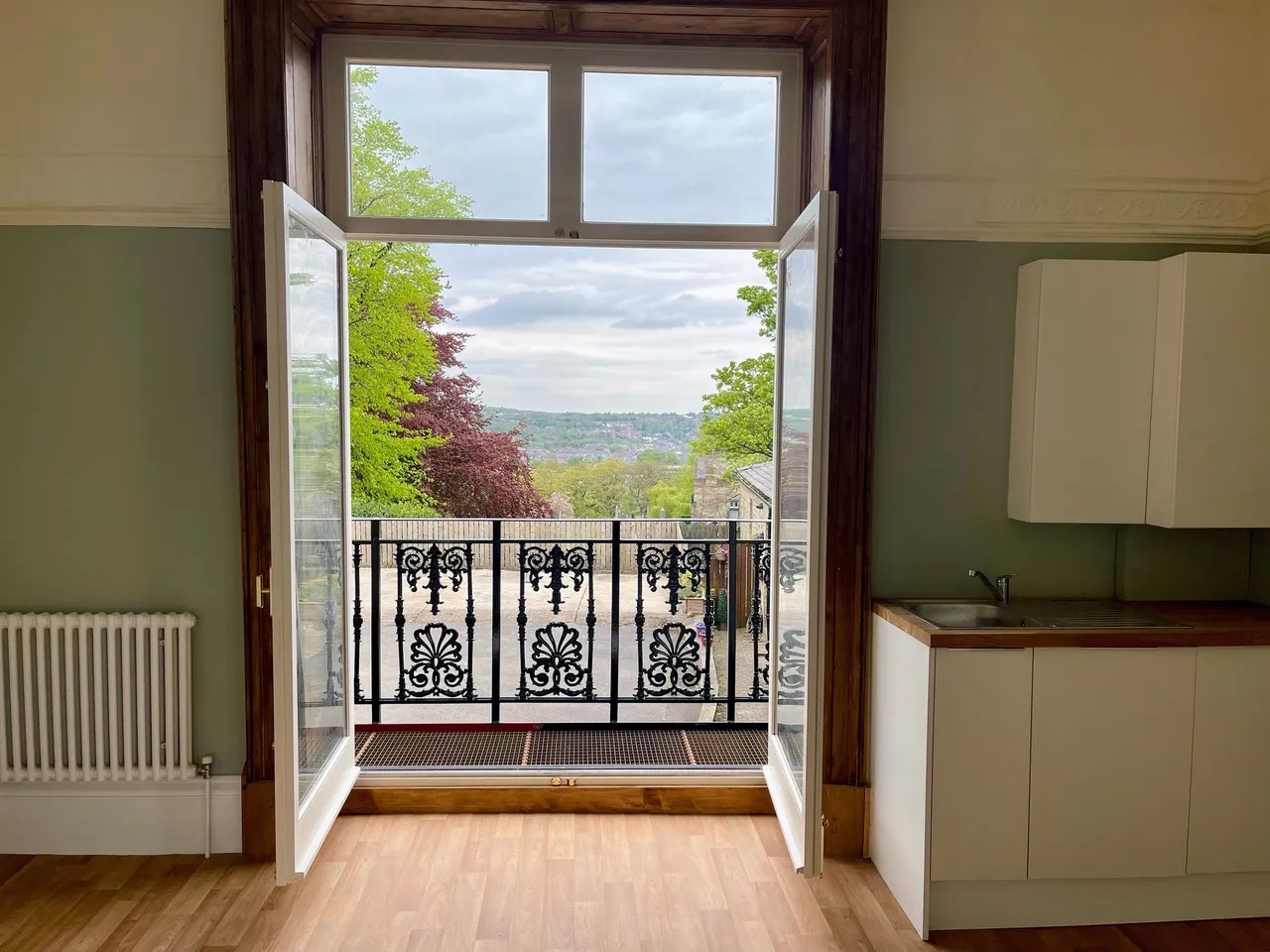 Countryside views from the balcony off a room in The Highfields Suite office rental space in Edgerton, Huddersfield.