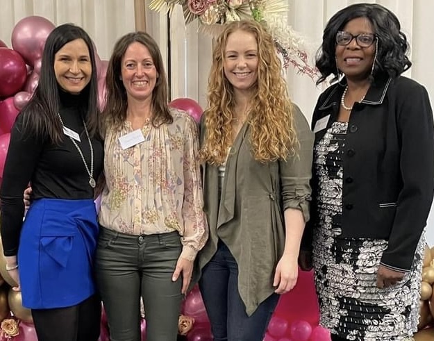 Sophie of Sophie Seddon PR stood with businesswomen at the Huddersfield Giants Women in Business Conference at the John Smith Stadium in Huddersfield.