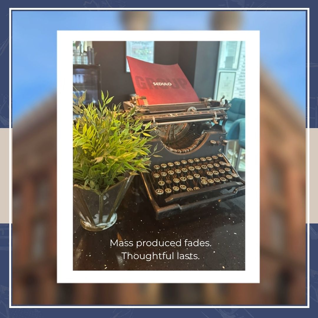 Sophie Seddon of Sophie Seddon PR at SuperConnectors in Leeds. Old typewriter placed in the corner of Sedulo’s St Paul’s House office. A beautifully preserved Victorian warehouse with ornate architectural details.